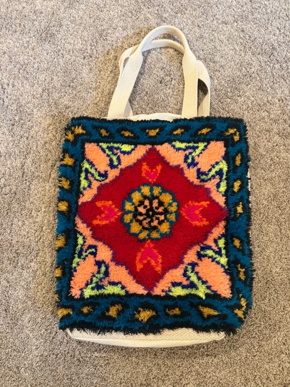 Colorful Hand-Tufted Floral Tote Bag - Multicolor